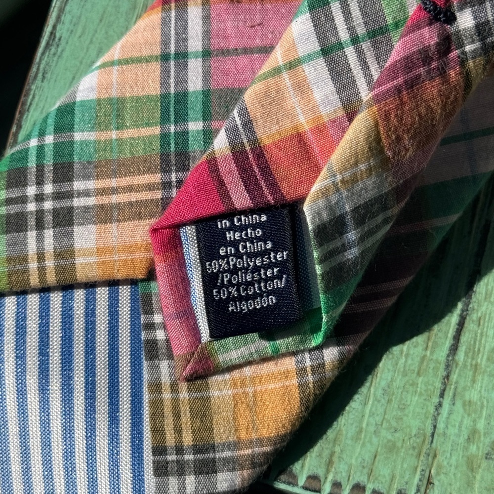 Crown & Ivy madras Men's Tie in Pink, Green & Gold - Easter 🐣 - Picture 3 of 5
